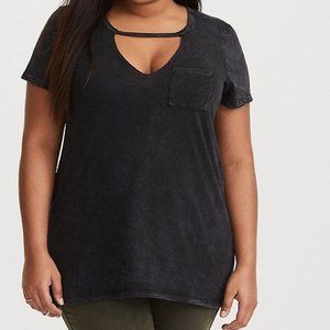TORRID choker cutout mineral wash tee